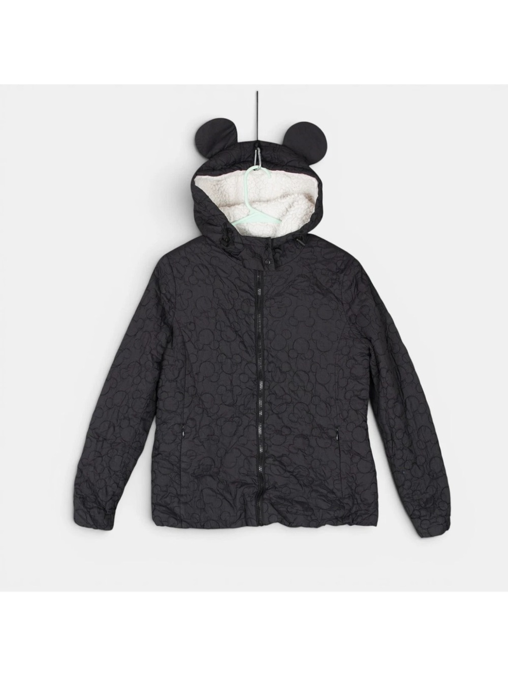 Disney Parks Quilted Mickey Mouse Ears Hooded Sherpa Jacket Womens Small Black
